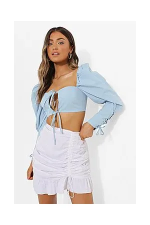 Boohoo Puff Sleeve Tie Detail Crop Top