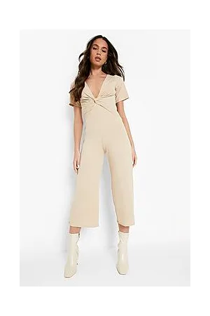 Boohoo Ribbed Twist Front Culotte Jumpsuit
