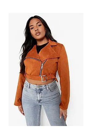 Boohoo Plus Belted Faux Suede Cropped Biker Jacket
