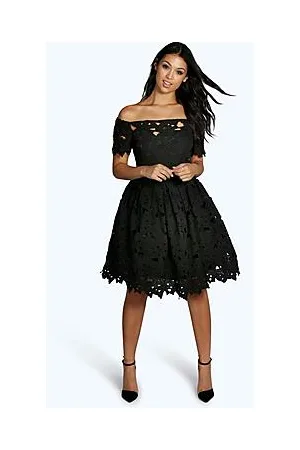 Boohoo Boutique Off Shoulder Lace Skater Dress
