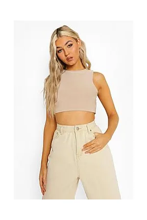 Boohoo Tall Slinky Racer Neck Super Crop Top