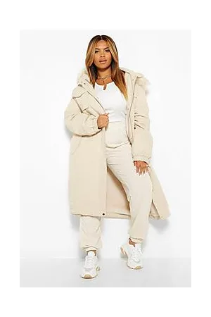 Boohoo Plus Longline Faux Fur Trim Parka Coat