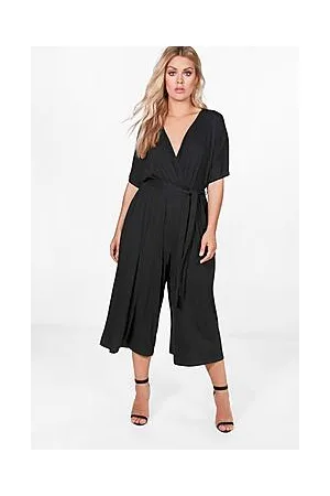 Boohoo Plus Jersey Kimono Sleeve Wrap Jumpsuit