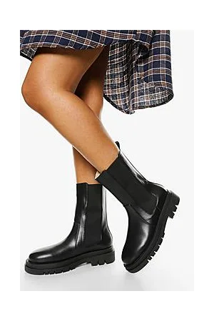 Boohoo Wide Fit Calf High Chunky Sole Chelsea Boots