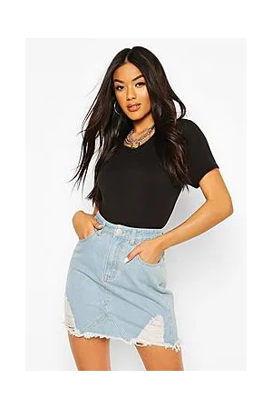 Boohoo High Waist Distressed Denim Skirt