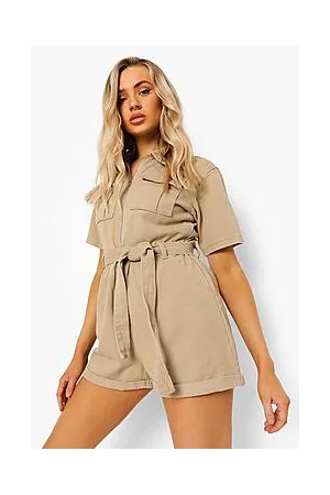 Boohoo Belted Cargo Denim Playsuit