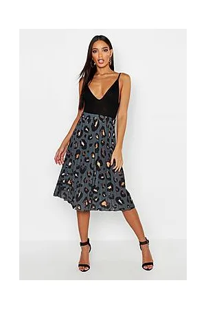 Boohoo Pleated Leopard Print Midi Skirt