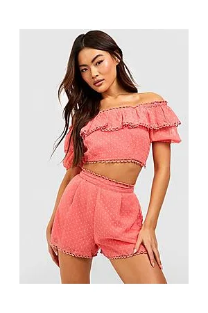 Boohoo Dobby Mesh Bardot Top & Shorts
