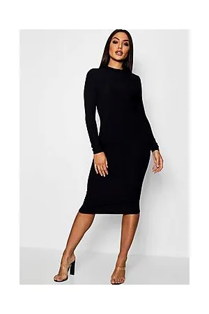 Boohoo Basics Ribbed High Neck Long Sleeved Midi Dress