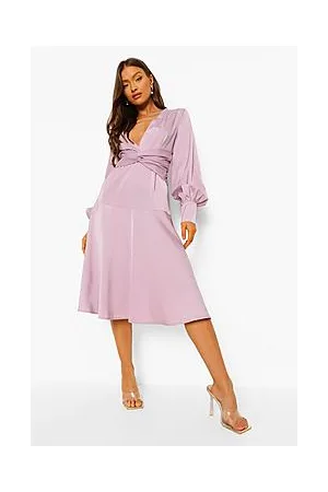 Boohoo Satin Twist Front Midi Bridesmaid Dress