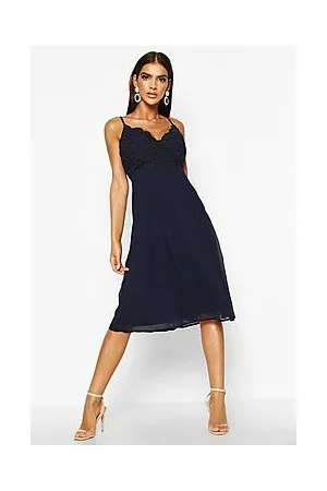 Boohoo Crochet Lace Strappy Chiffon Midi Bridesmaid Dress