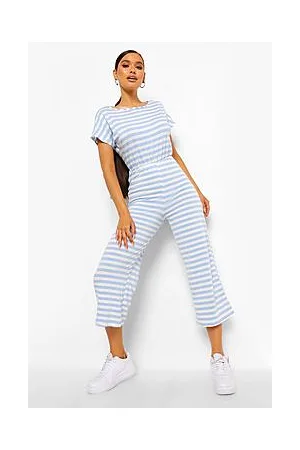 Boohoo Striped Loopback Wide Leg Jumpsuit