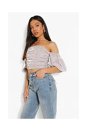 Boohoo Petite Ruched Front Satin Puff Sleeve Corset