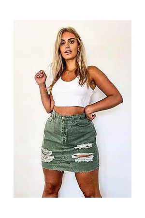 Boohoo Plus Washed Distressed Denim Skirt