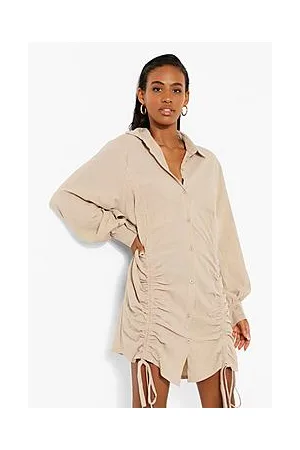 Boohoo Ruched Linen Shirt Dress