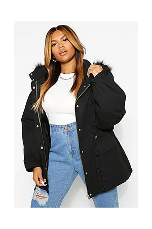 Boohoo Plus Faux Fur Lined Hooded Parka Coat