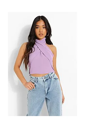 Boohoo Petite Linen Look Cross Front Halter Top