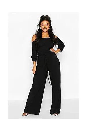 Boohoo Plus Off Shoulder Tailored Self Belt Jumpsuit
