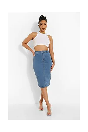 Boohoo Stretch Denim Midi Skirt