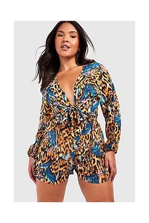 Boohoo Plus Tropical Animal Beach Playsuit