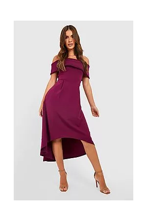 Boohoo Off The Shoulder Dip Hem Skater Dress
