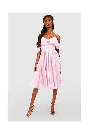 Boohoo Cold Shoulder Ruffle Midi Bridesmaid Dress