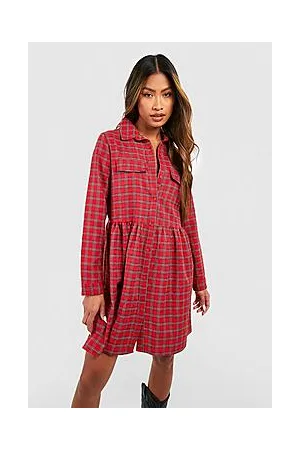 Boohoo Check Pocket Detail Skater Dress