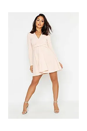 Boohoo Long Sleeved Plunge Neck Skater Dress