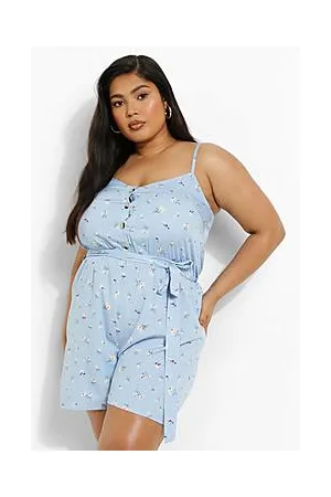 Boohoo Plus Ditsy Floral Strappy Belted Playsuit