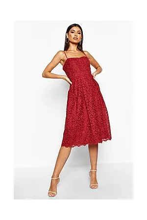 Boohoo Boutique Embroidered Strappy Midi Skater Dress