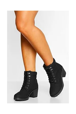 Boohoo Wide Fit Lace Up Heeled Hiker Boots
