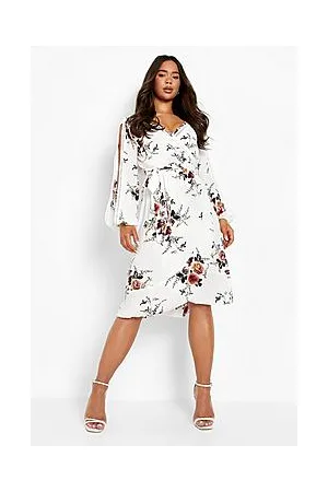 Boohoo Boutique Floral Split Sleeve Wrap Dress