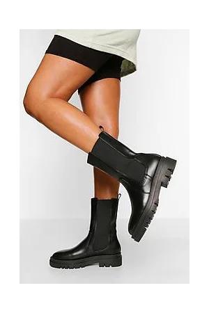 Boohoo Calf High Chunky Sole Chelsea Boots