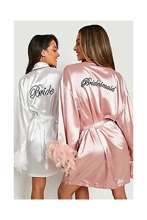 Boohoo Premium Bridesmaid Feather Robe