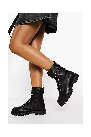 Boohoo Buckle Detail Lace Up Hiker Boots