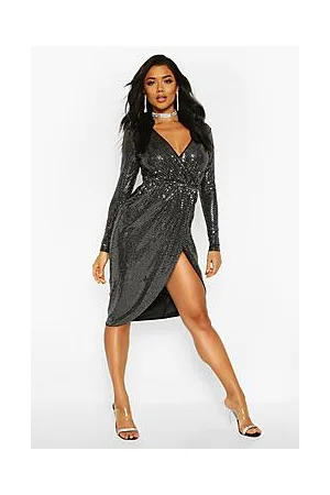 Boohoo Sequin Wrap Plunge Midi Party Dress