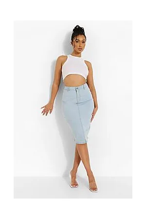 Boohoo Stretch Denim Midi Skirt