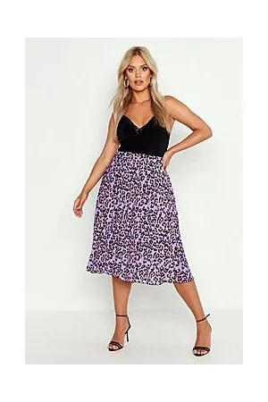 Boohoo Plus Leopard Print Pleated Midi Skirt