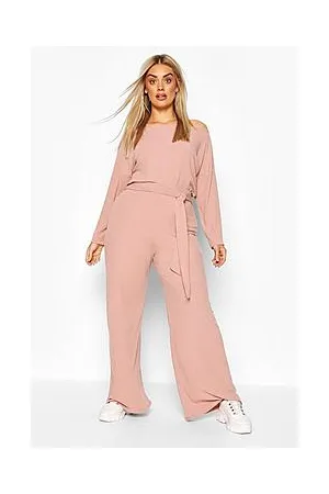 Boohoo Plus Slash Neck Rib Loungewear Set