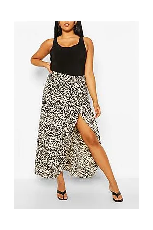 Boohoo Plus Leopard Ruffle Maxi Skirt