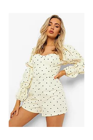 Boohoo Polka Dot Puff Sleeve Playsuit