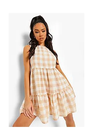 Boohoo Gingham Sleeveless Tiered Smock Dress