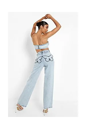 Boohoo Boyfriend Jeans With Butterfly Embroidery