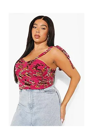 Boohoo Plus Floral Corset Tie Detail Top