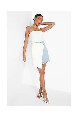 Boohoo Asymmetric Spliced Denim Mini Skirt
