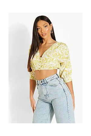 Boohoo Tall Button Front Puff Sleeve Crop Top