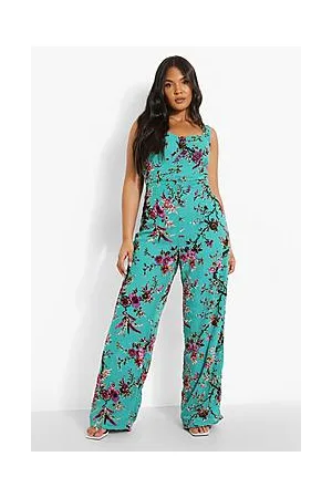 Boohoo Plus Floral Corset Detail Wide Leg Jumpsuit