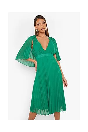Boohoo Pleated Cape Detail Bridesmaid Midi Dress
