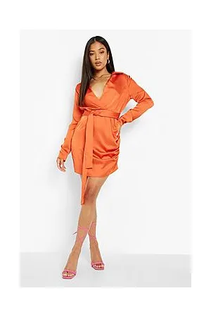 Boohoo Petite Satin Wrap Detail Dress