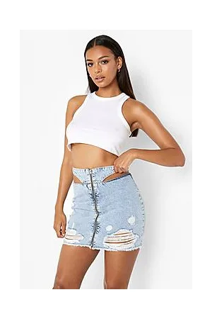 Boohoo Cut Out Waist Detail Denim Mini Skirt